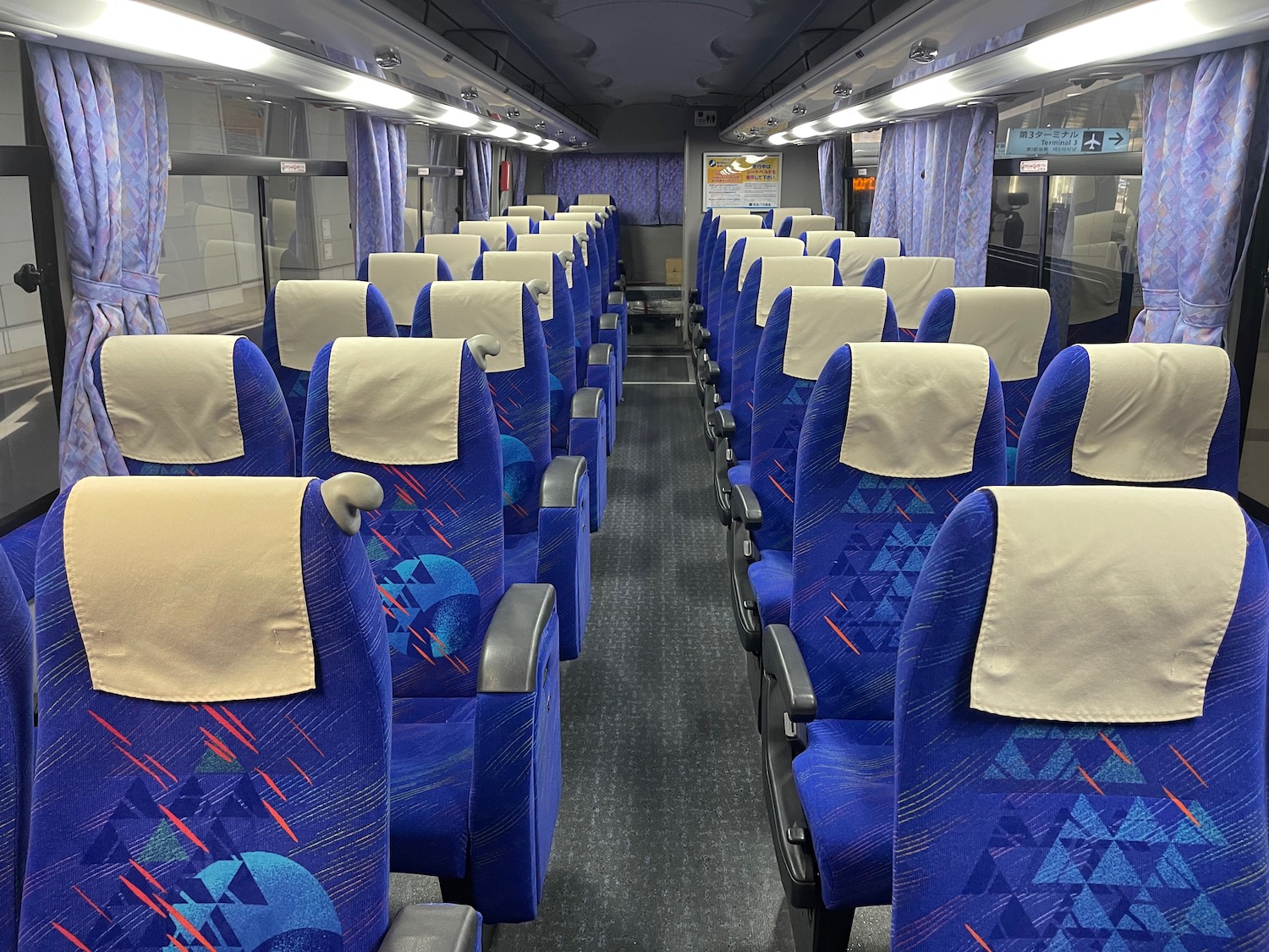 a blue seats on a train