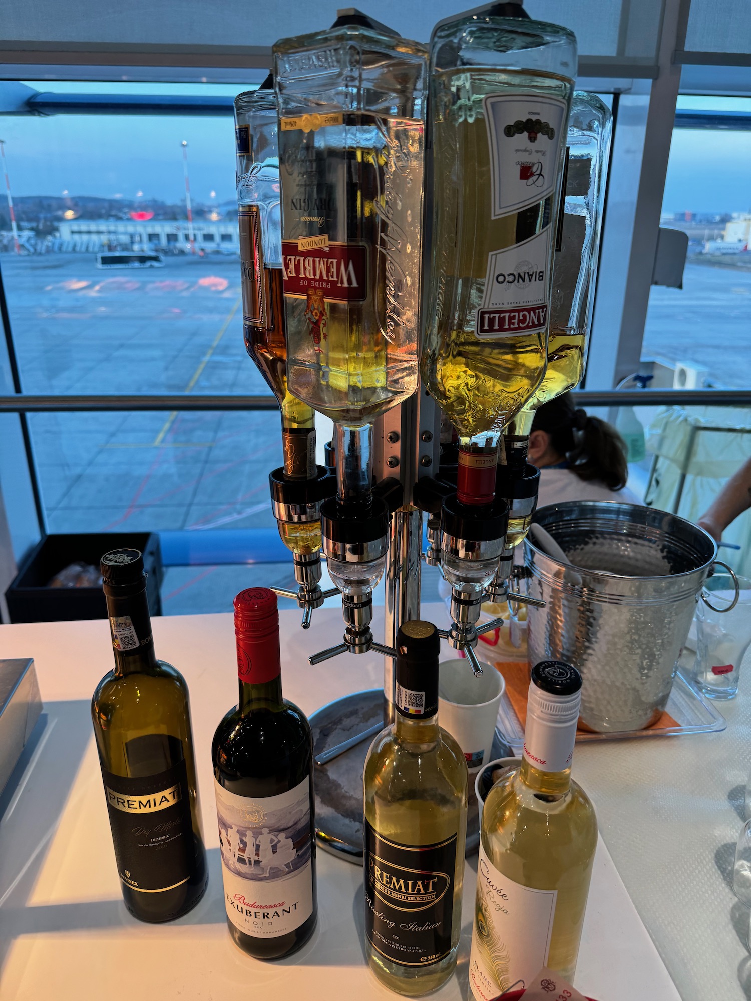 a group of bottles of alcohol on a table