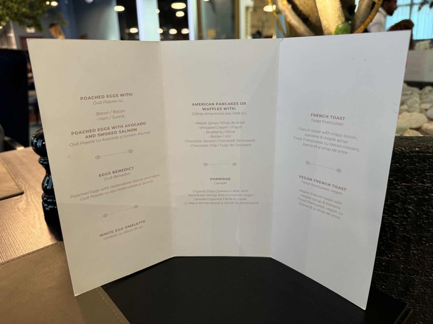 a menu on a table