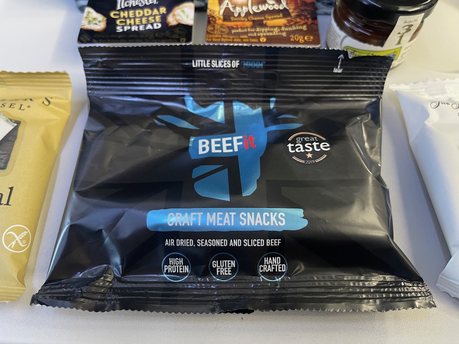 a black package with blue text on it