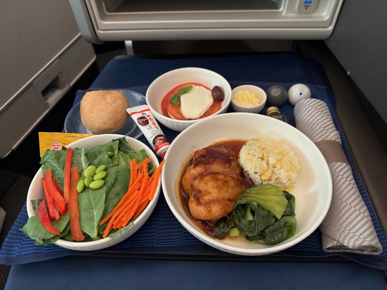 a plate of food on a tray