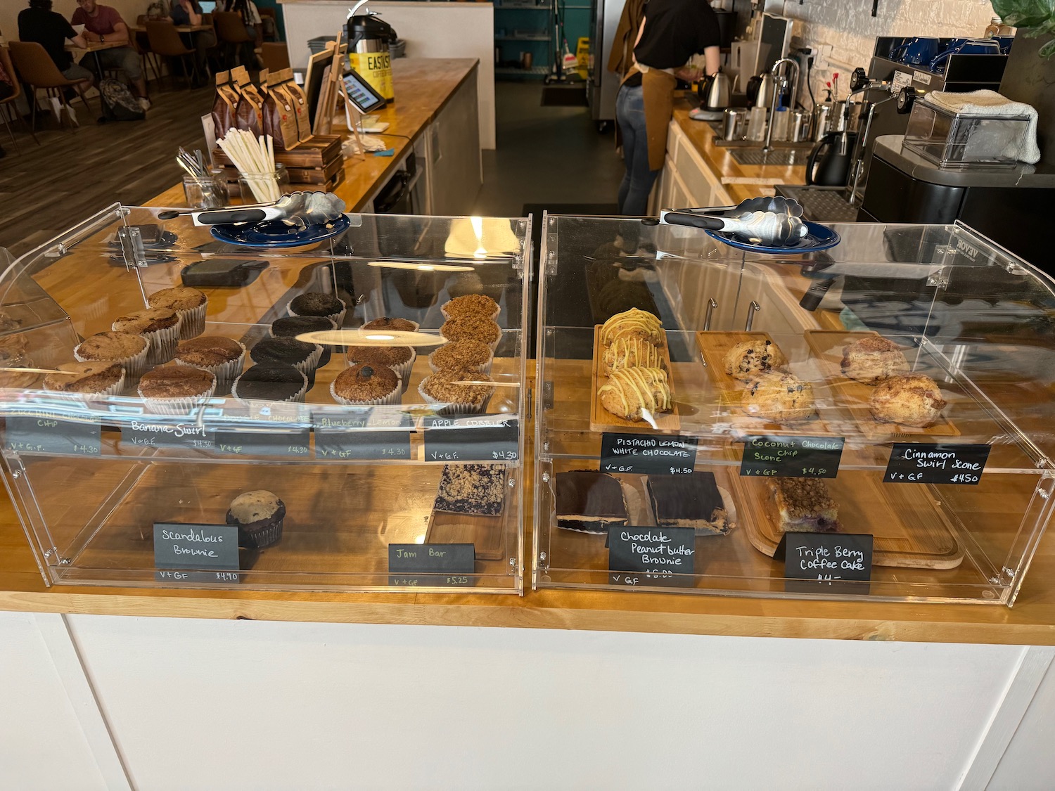 a display case of pastries