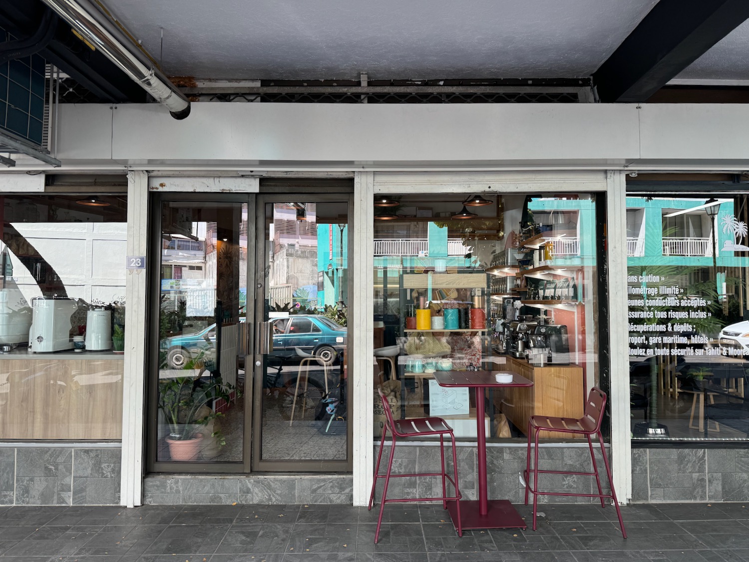 a store front with glass doors