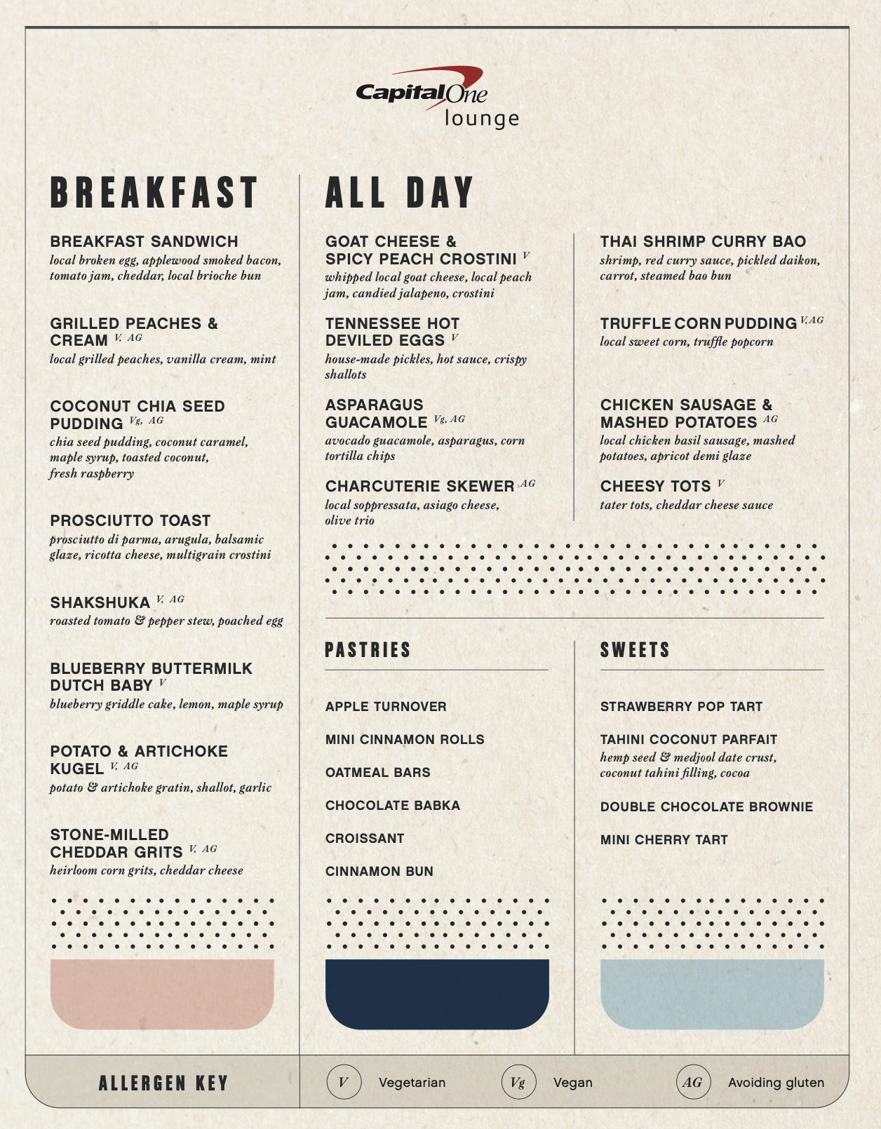 a menu of breakfast and desserts
