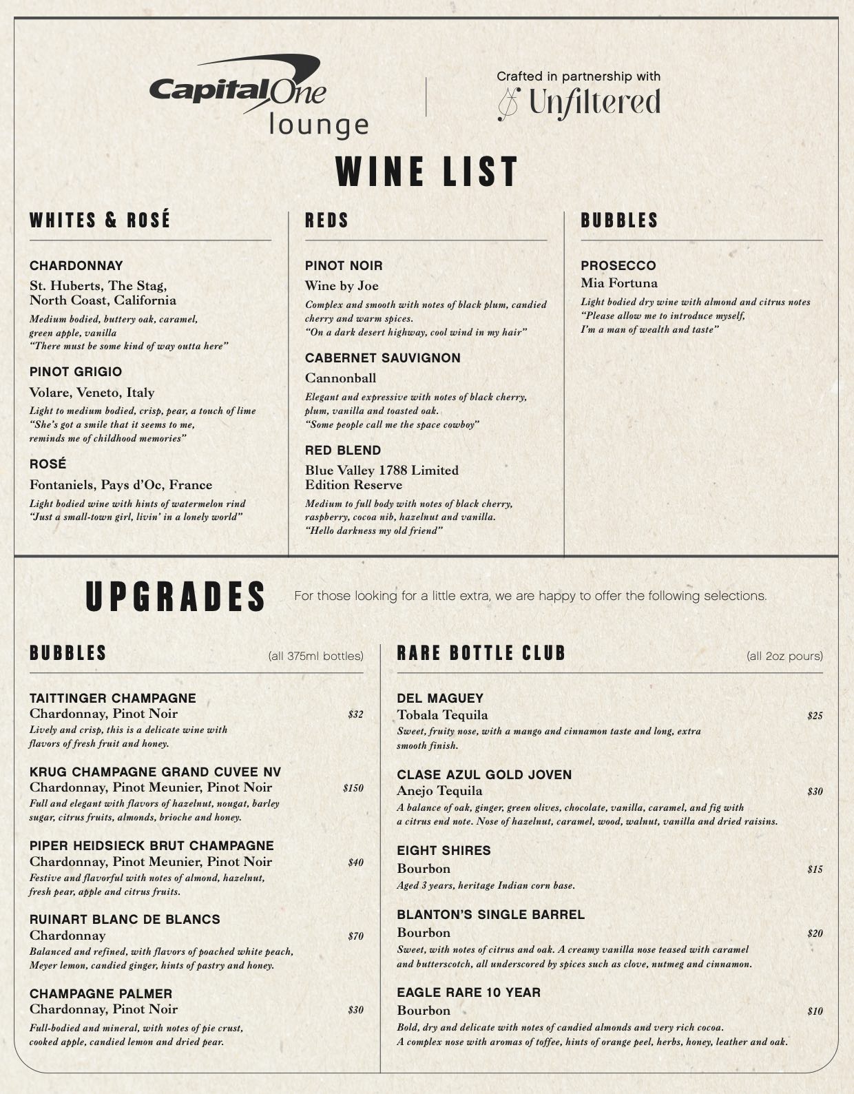 a menu of a wine list