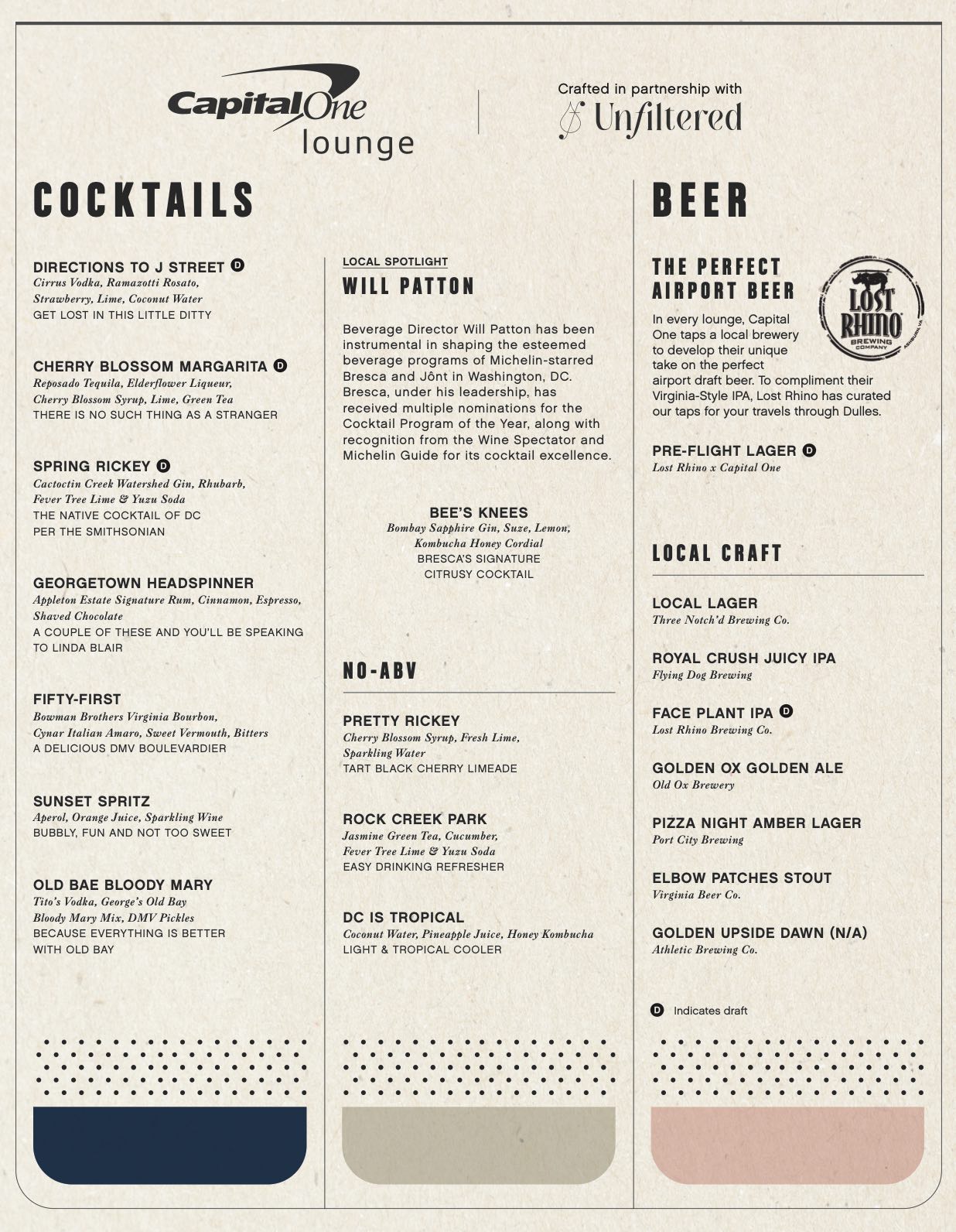 a menu of a bar