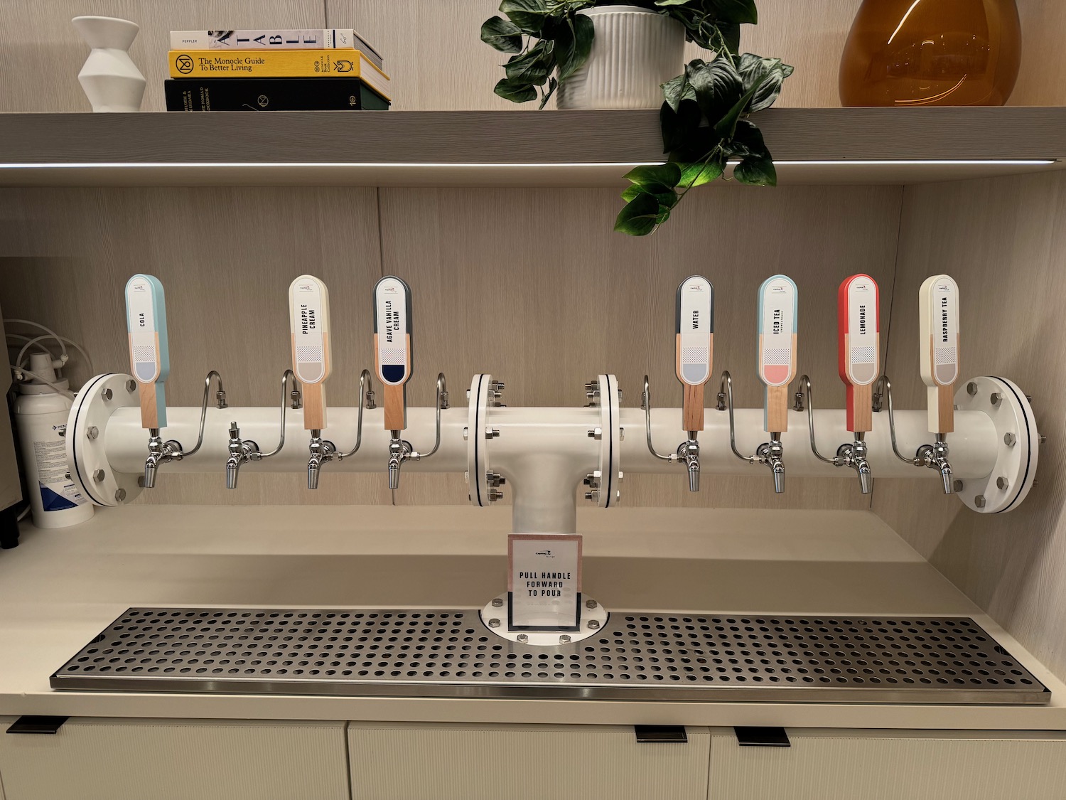 a row of taps on a counter