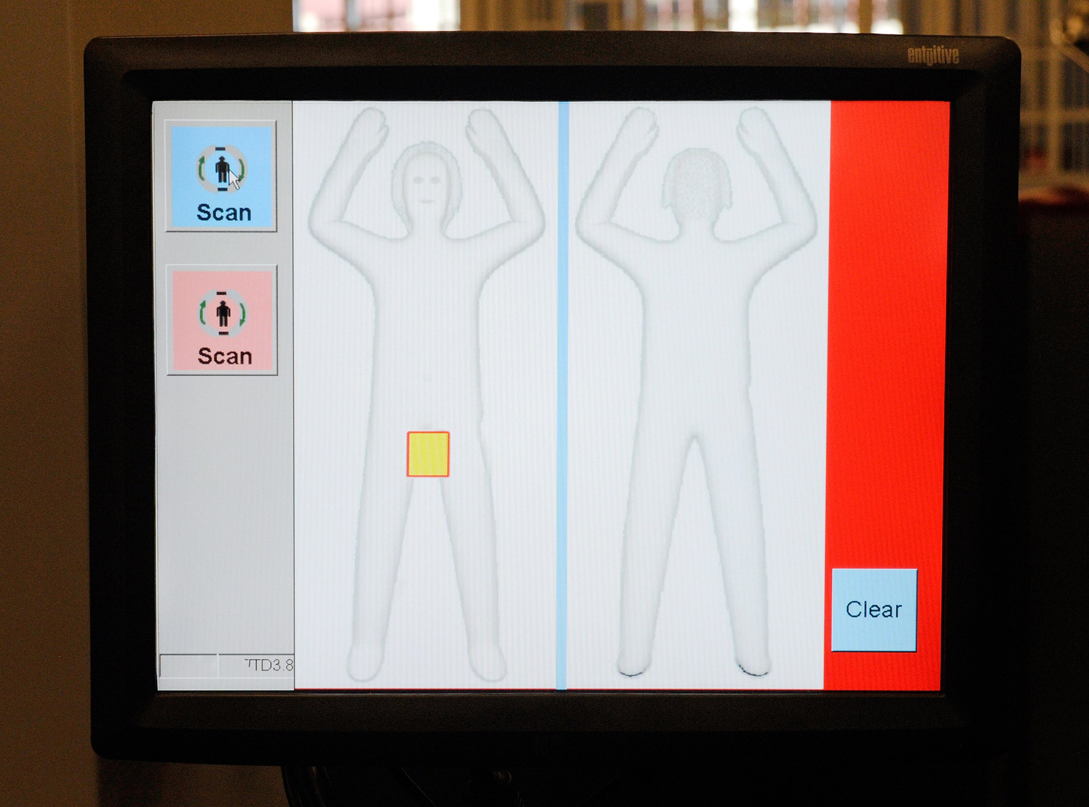 a screen with a person's body