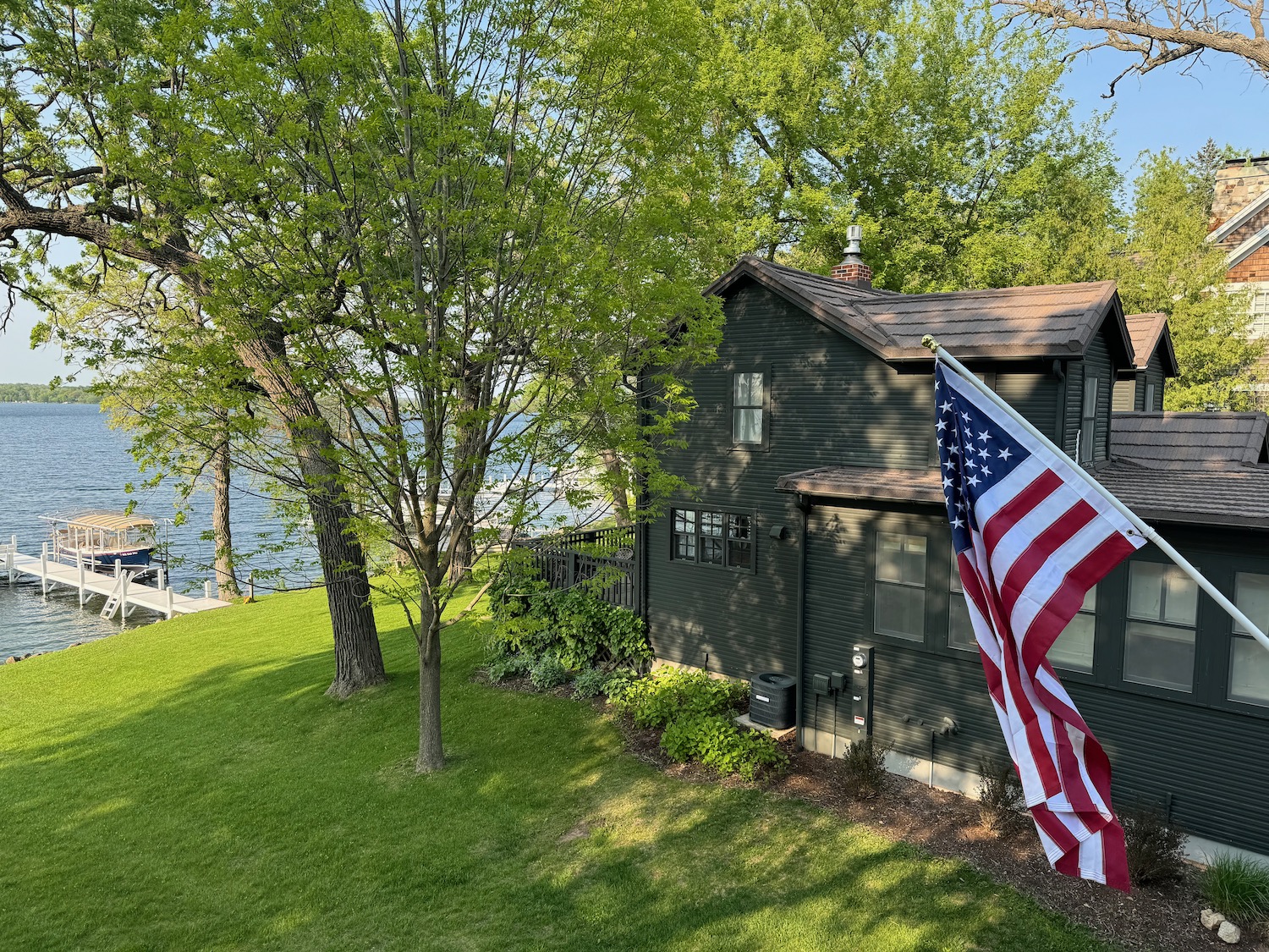 a house with a flag in the front