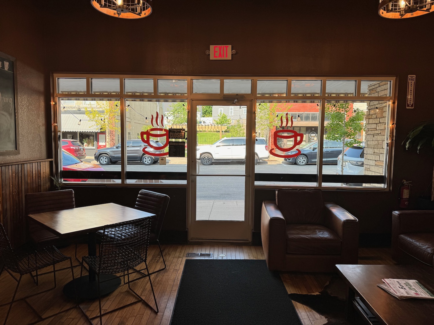 a coffee shop with a coffee shop window
