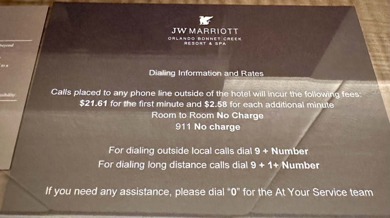 JW Marriott Orlando Bonnet Creek Resort & Spa ripping customers off phone charges