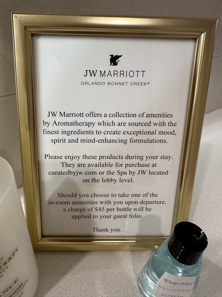 JW Marriott Orlando Bonnet Creek Resort & Spa toiletries charge