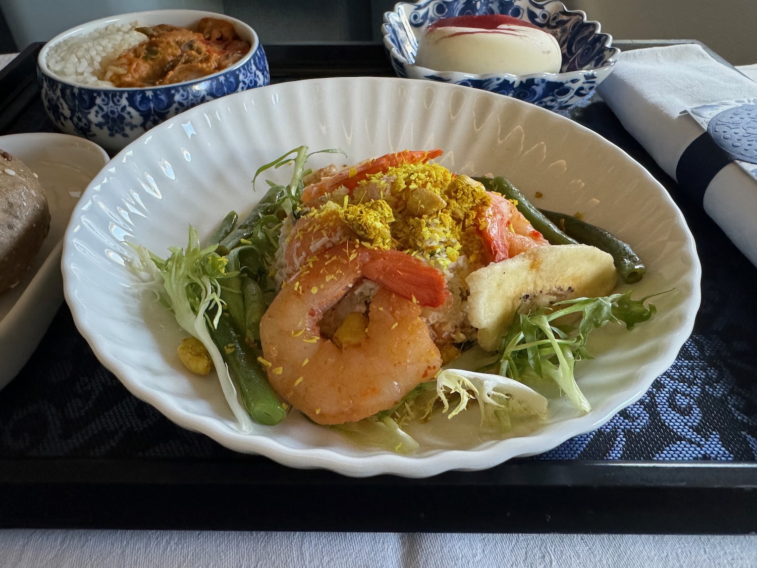 a plate of food on a tray