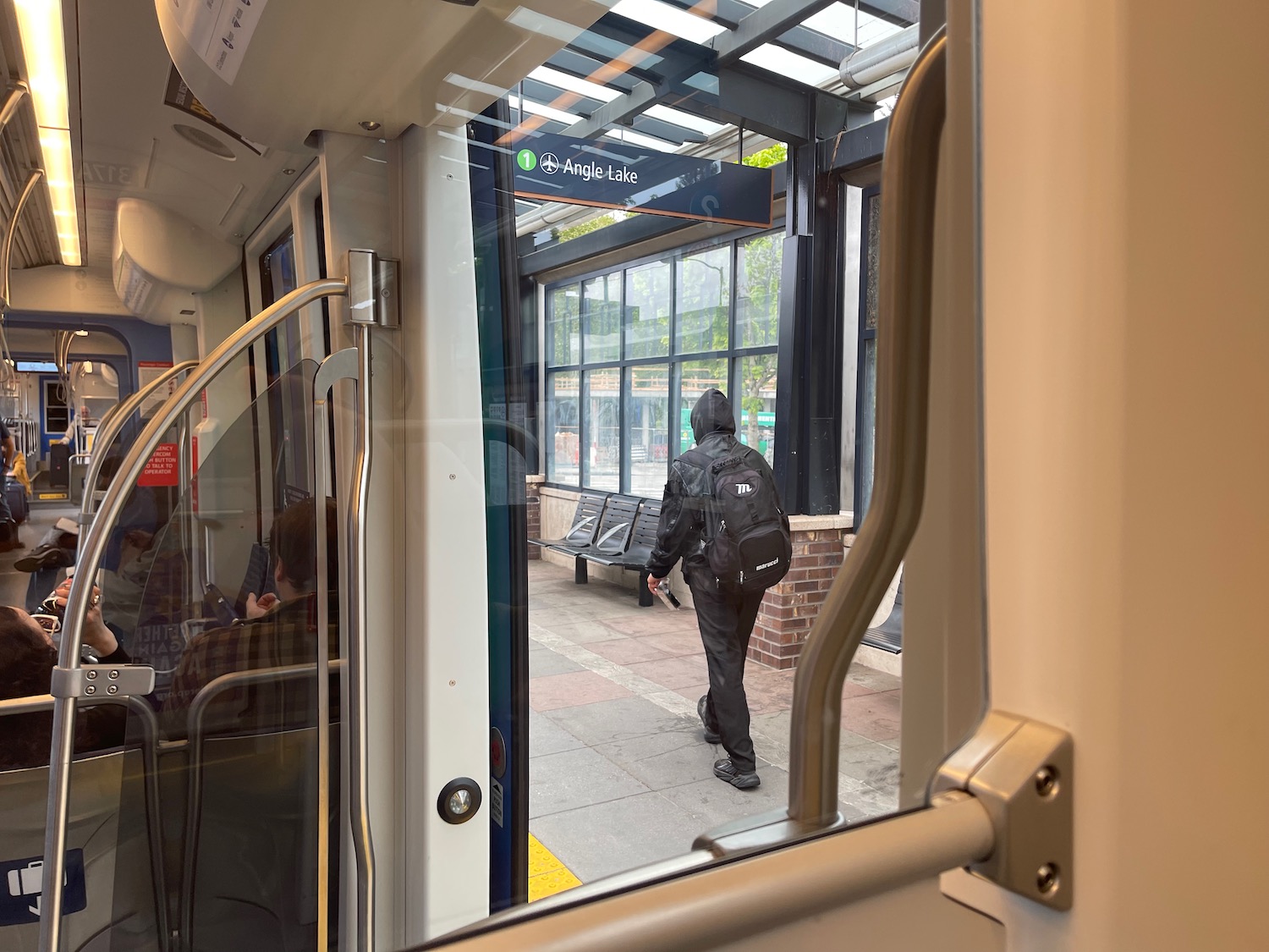 a person walking on a train