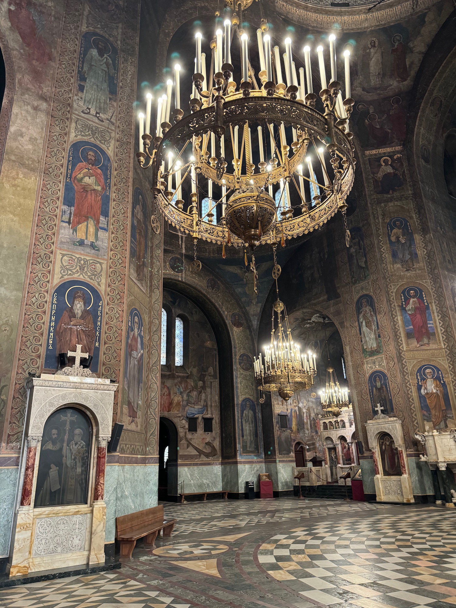 a large chandelier in a large building