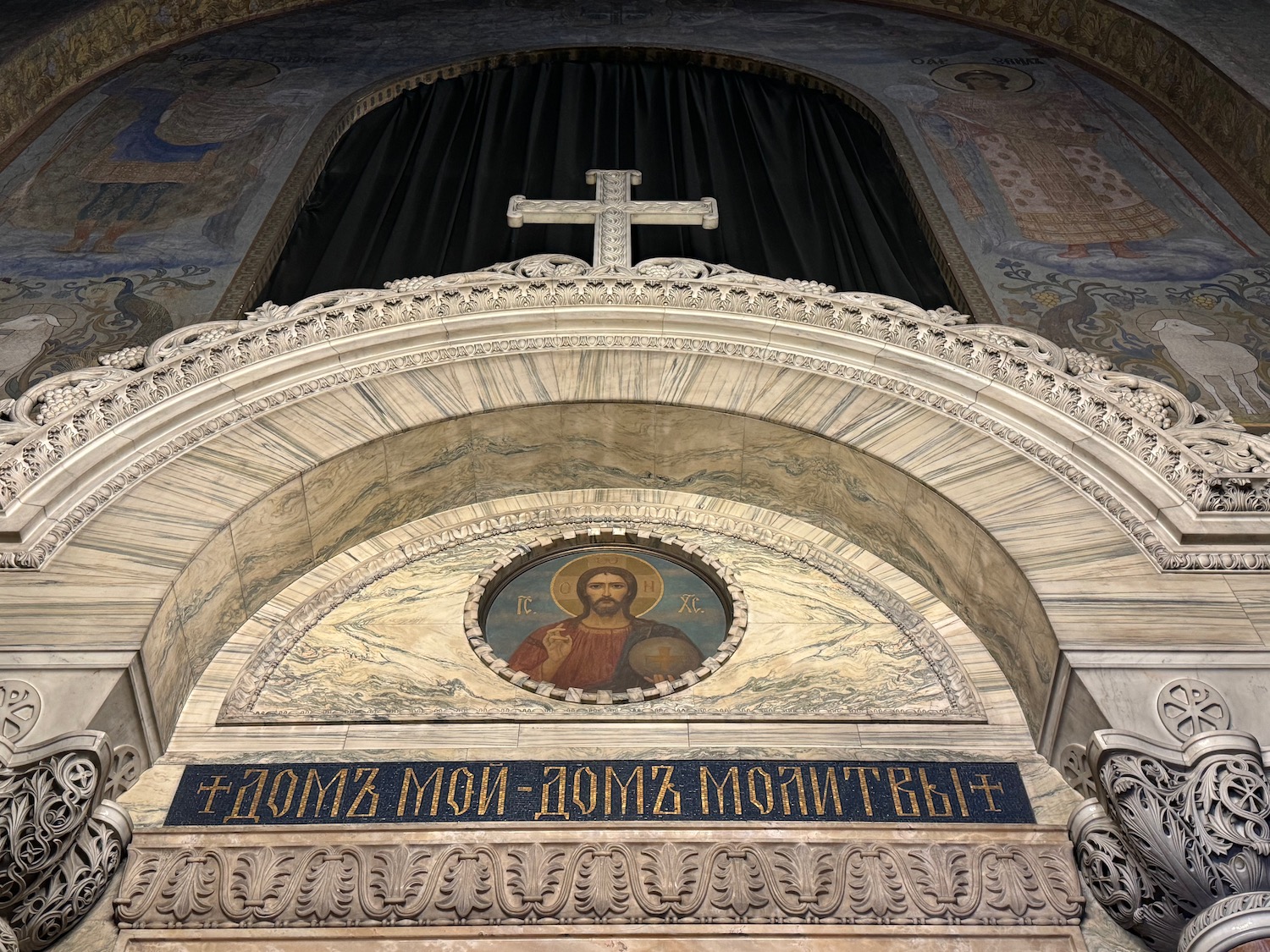 a religious building with a cross