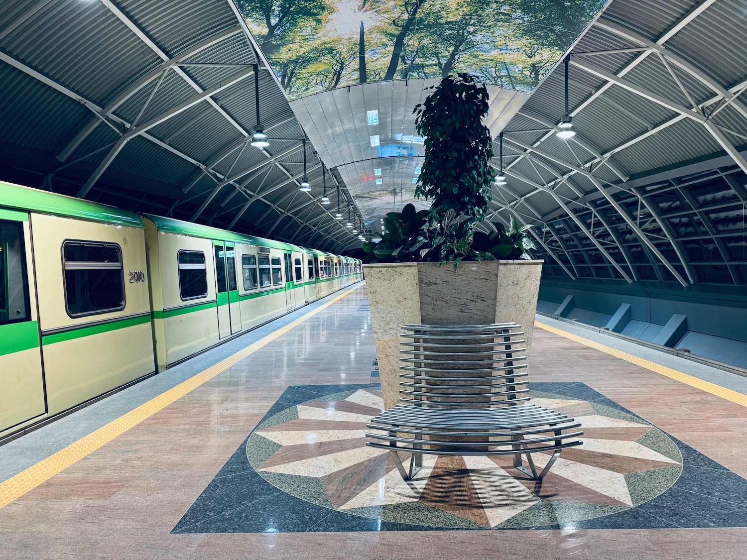 a planter in a train station