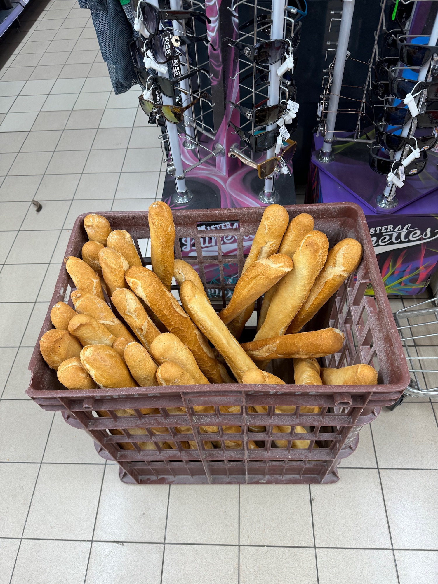 a basket of bread in a store