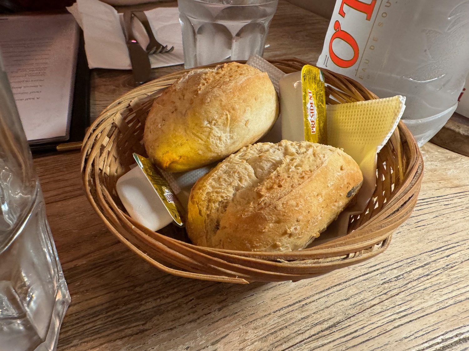 a basket of bread and butter