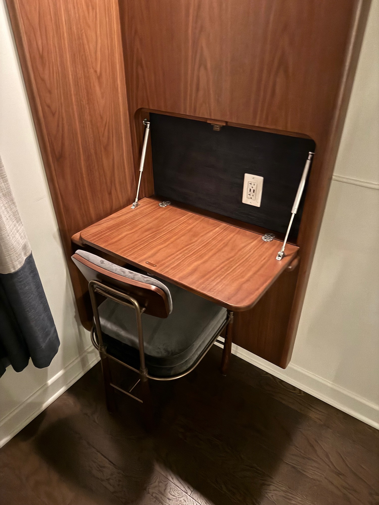 a desk in a corner