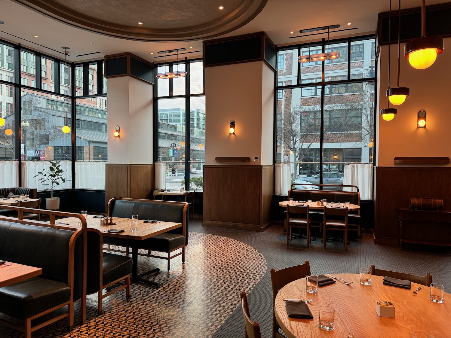 a restaurant with tables and chairs