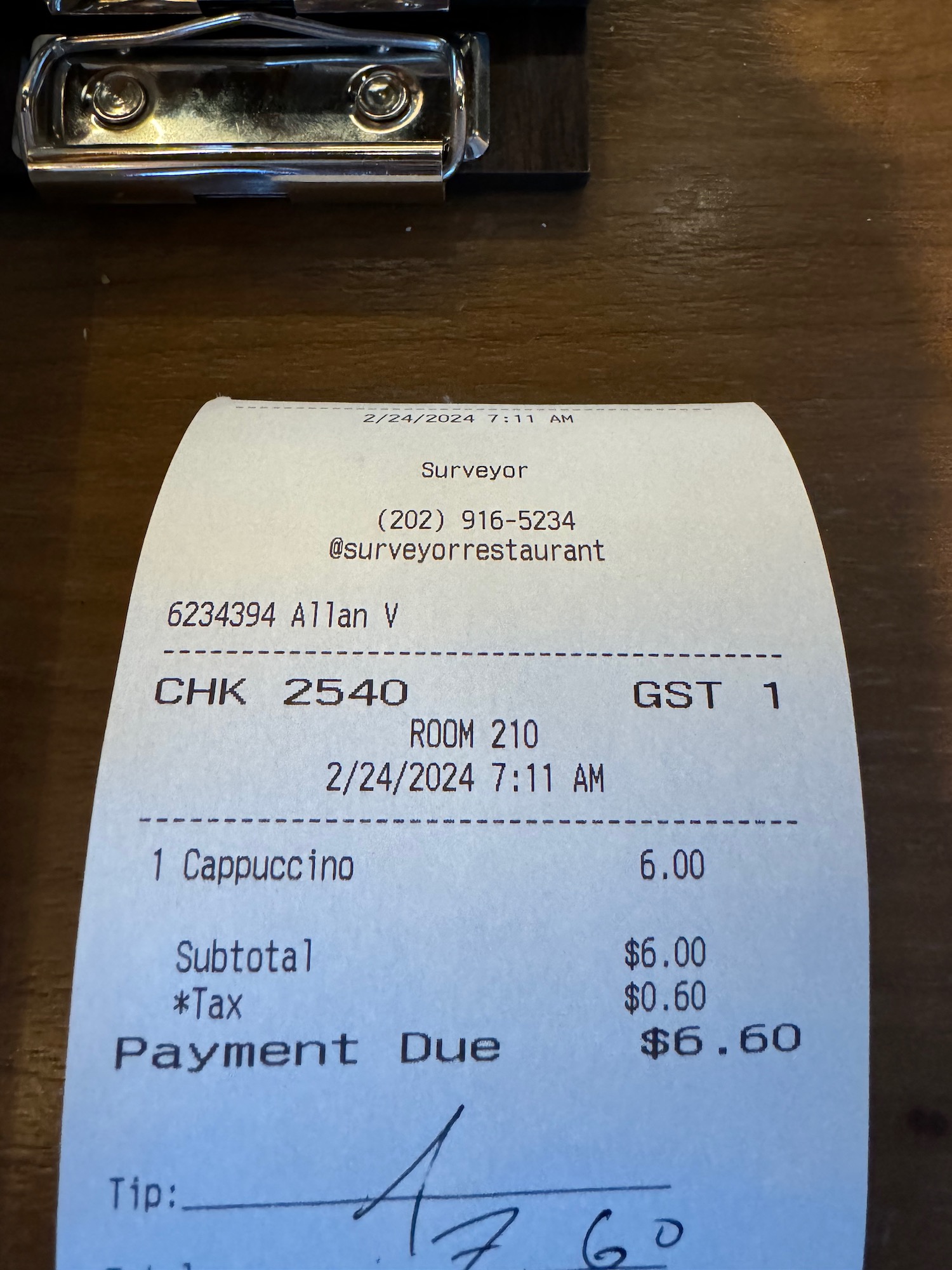 a receipt on a table