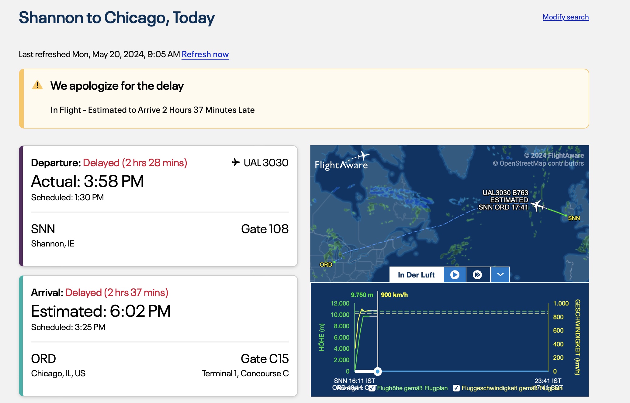 a screenshot of a flight schedule