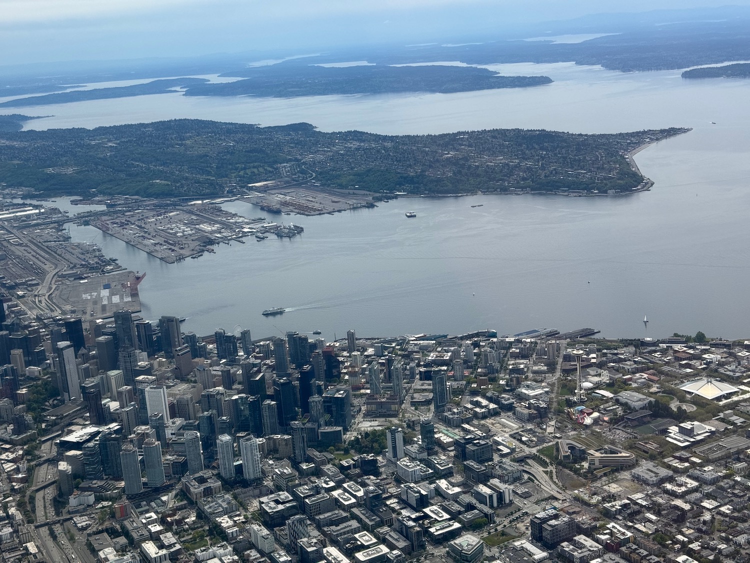 aerial view of a city and water