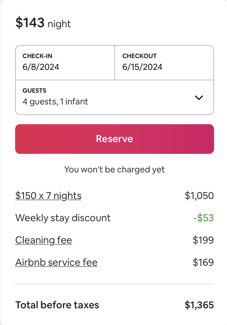 airbnb cleaning nightly rate in total