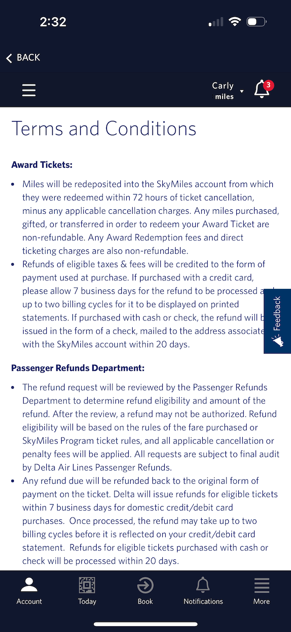 delta refund terms conditions