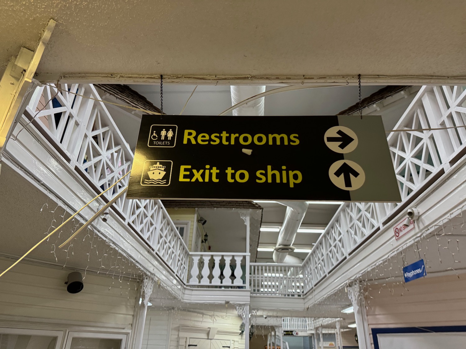 a sign from a ceiling