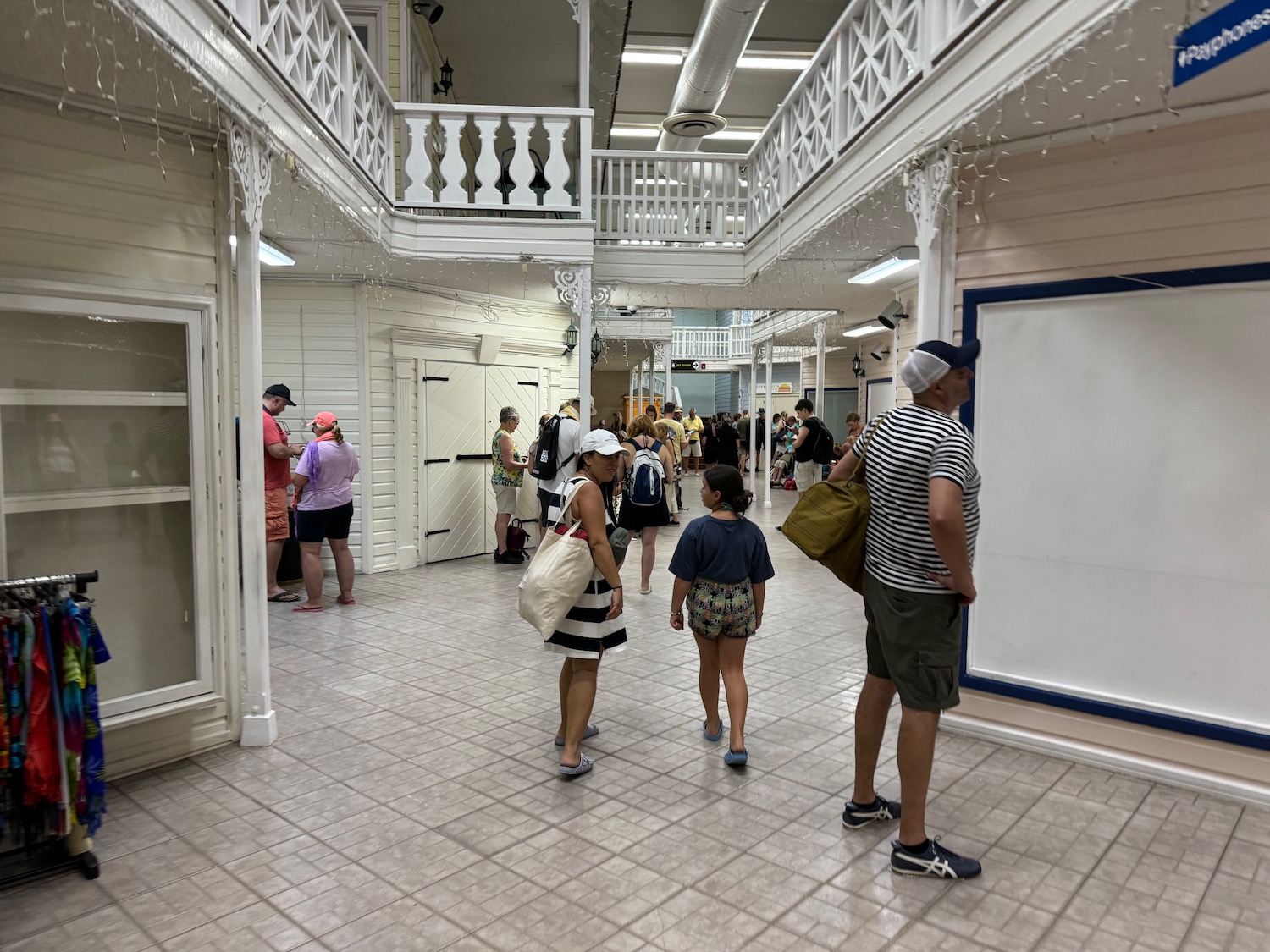 a group of people in a hallway