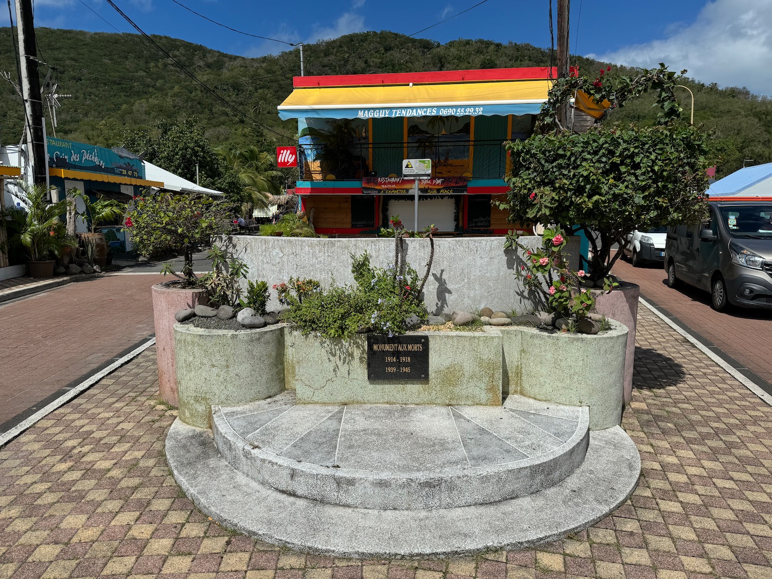 a stone steps with a sign on it