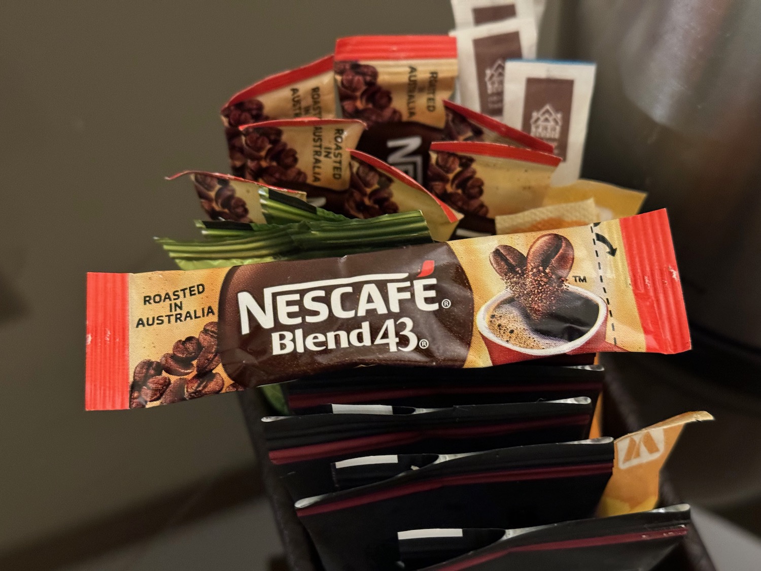 a group of packets of coffee