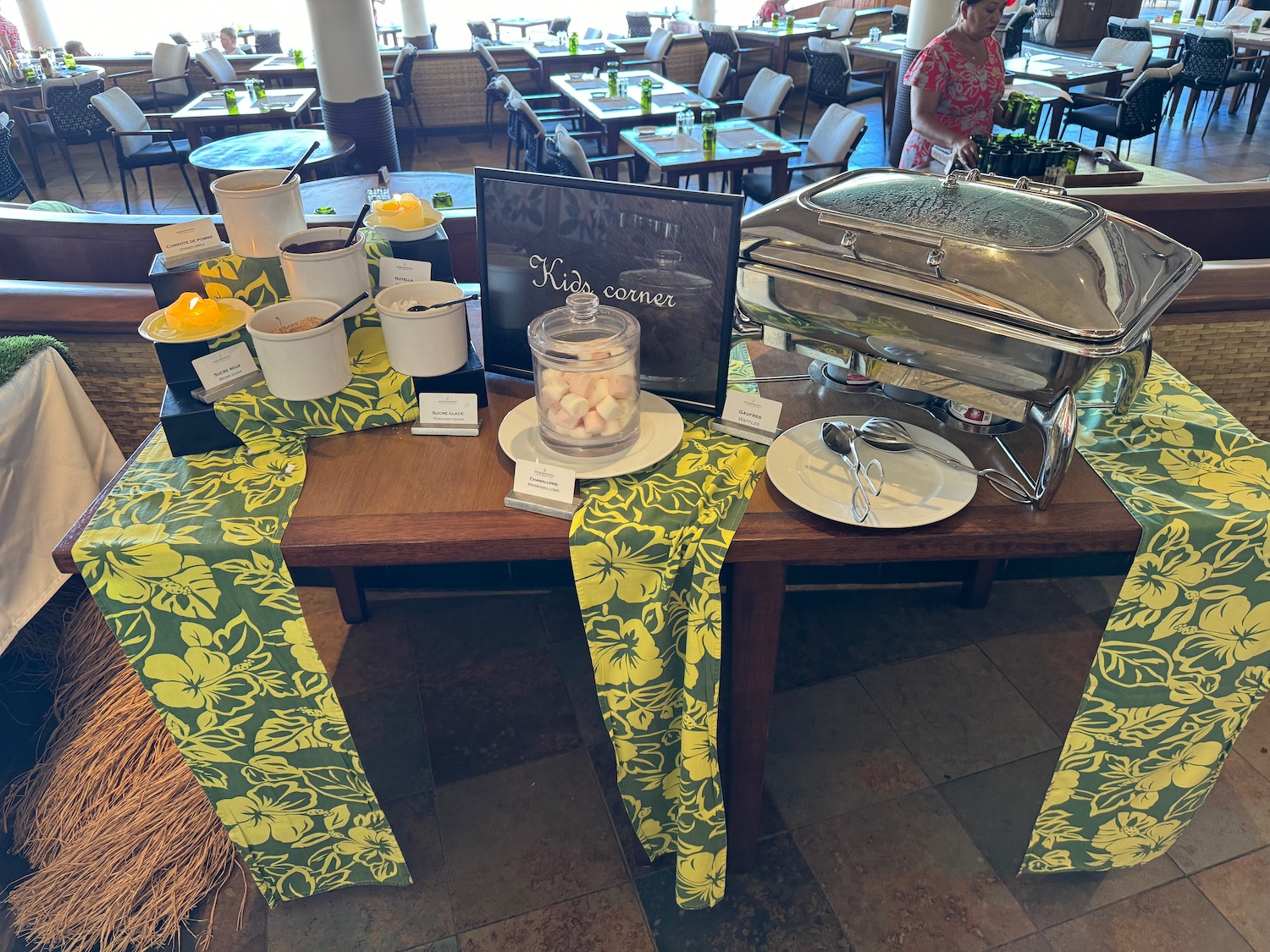 a buffet table with food on it