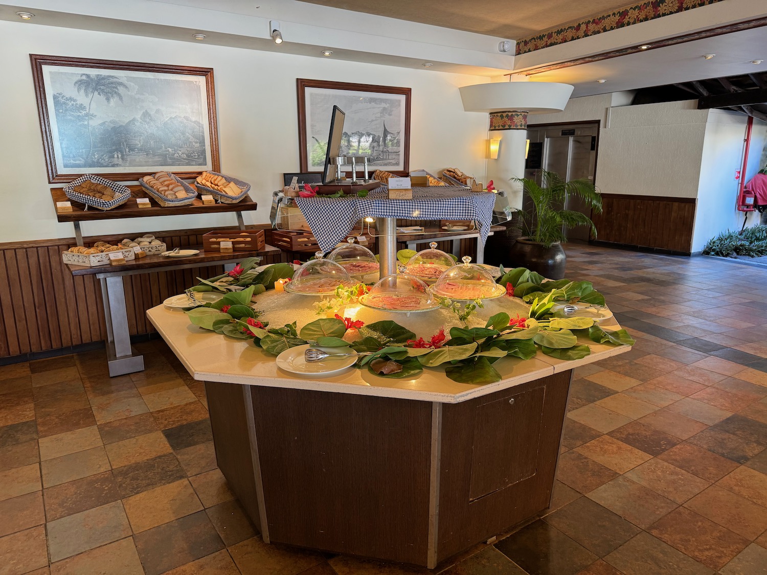 a food buffet in a room