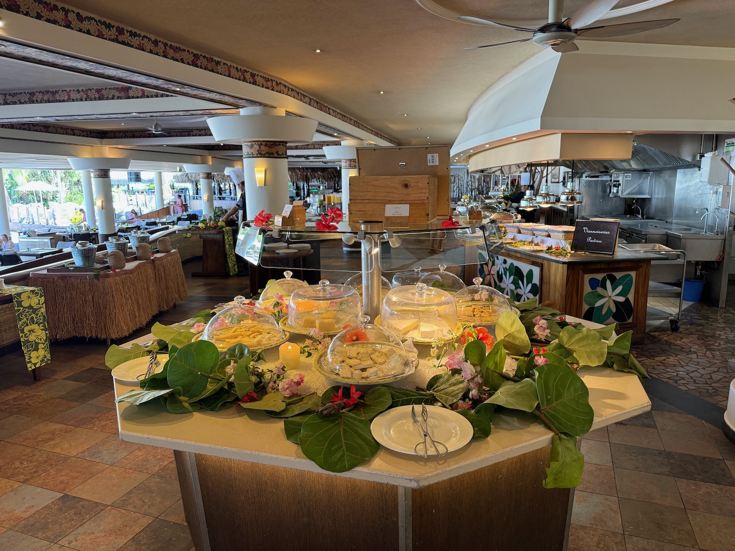 a buffet table with food on it