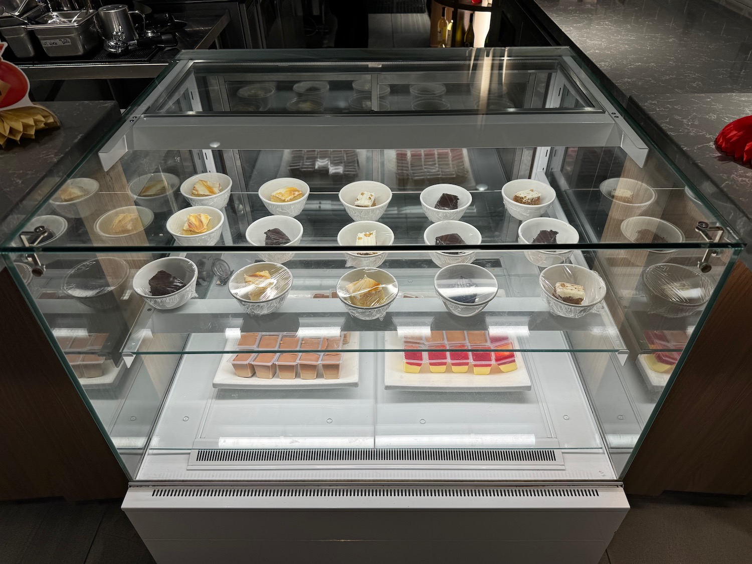 a display case with food in it