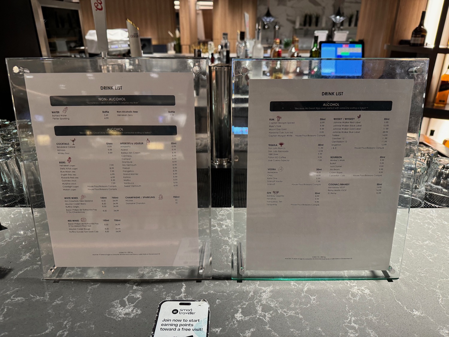 a menu on a counter