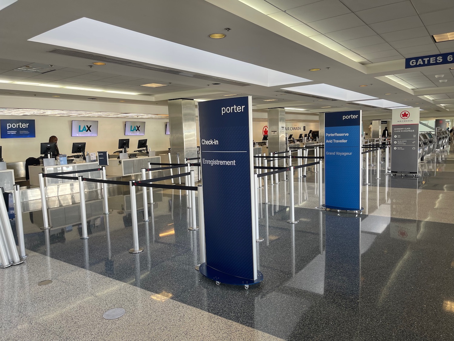 a blue sign in a airport