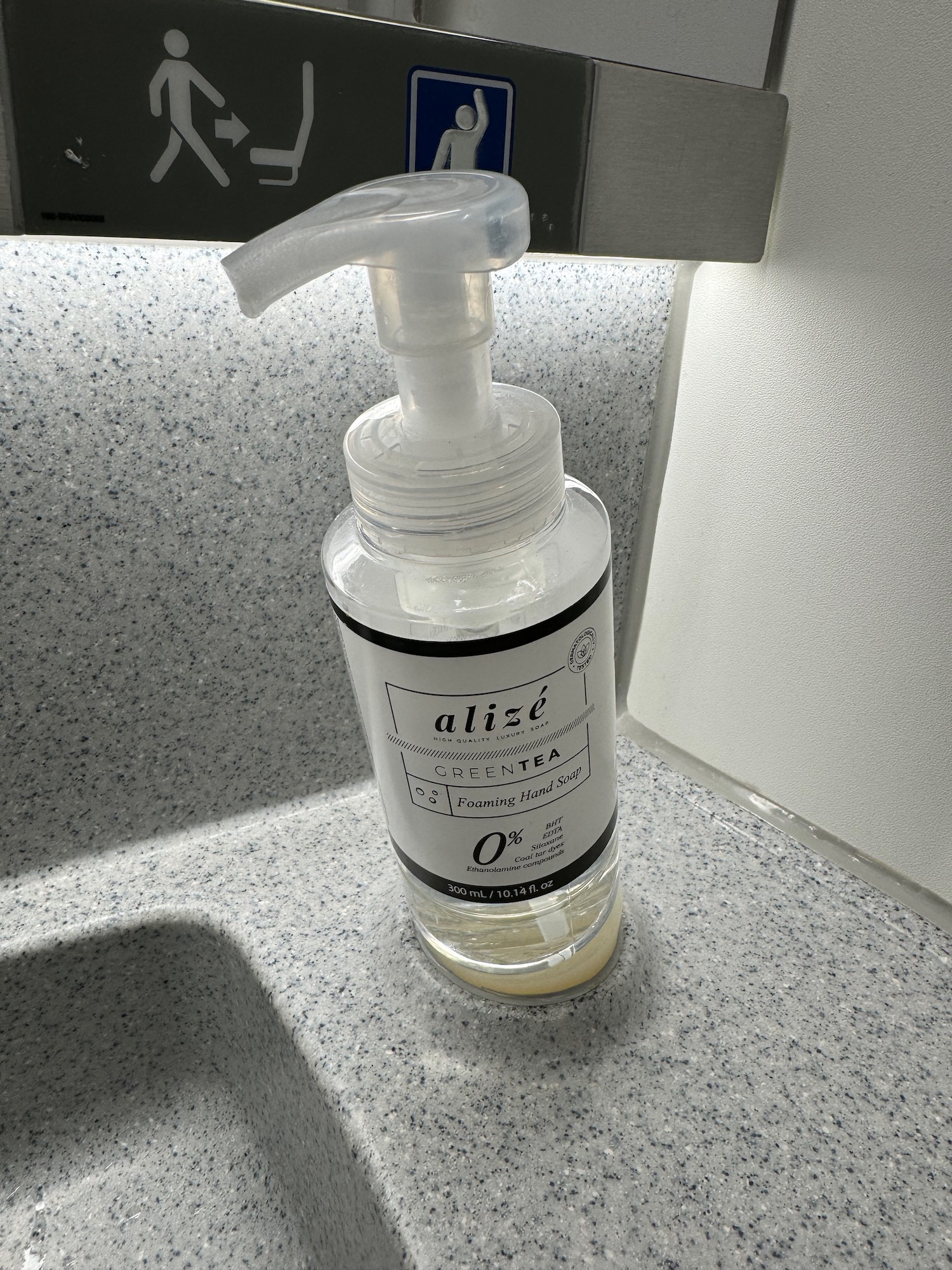 a bottle of liquid on a counter