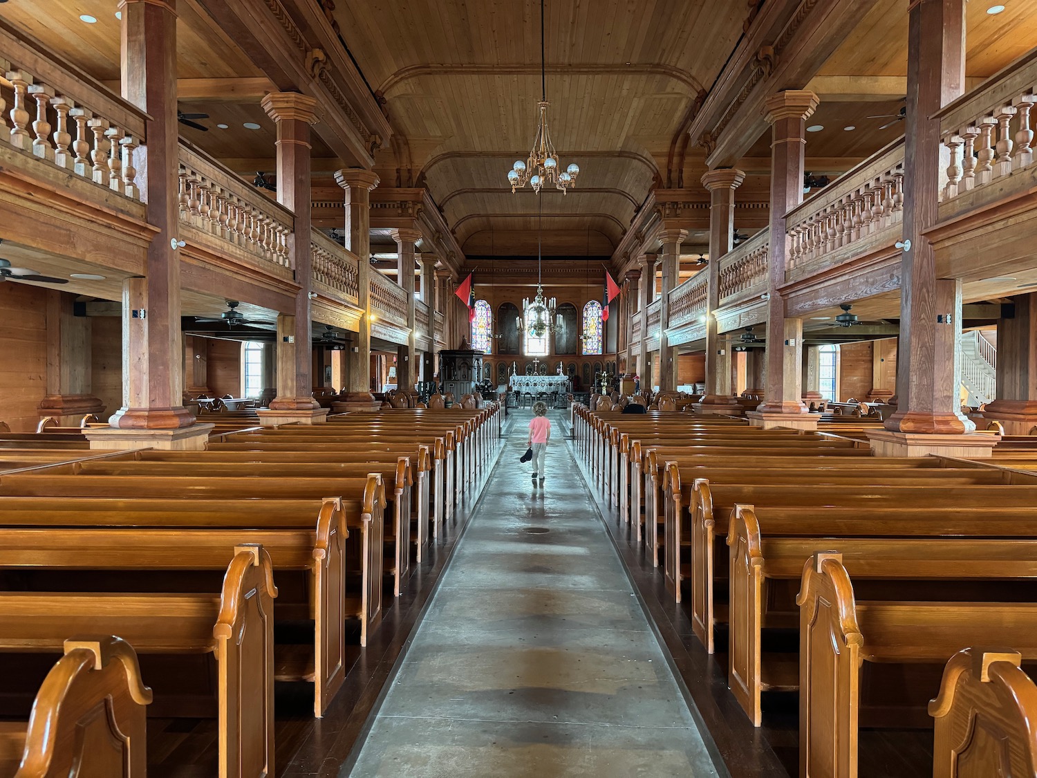 a person walking in a church