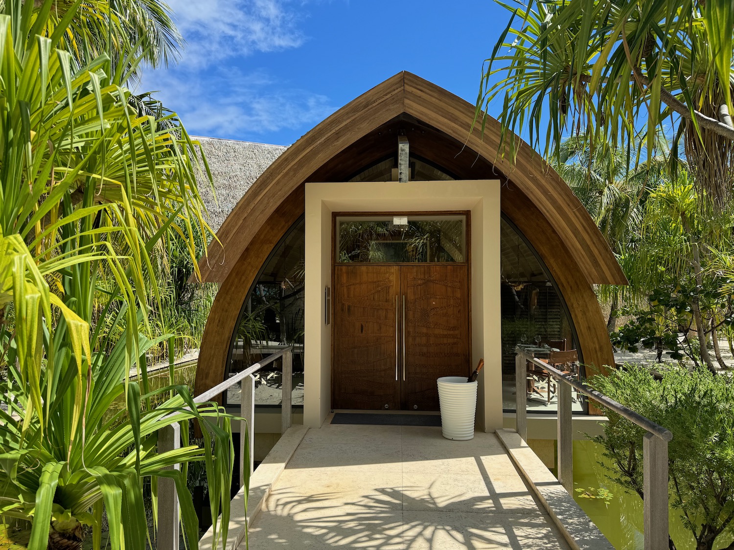 a building with a triangular shaped door