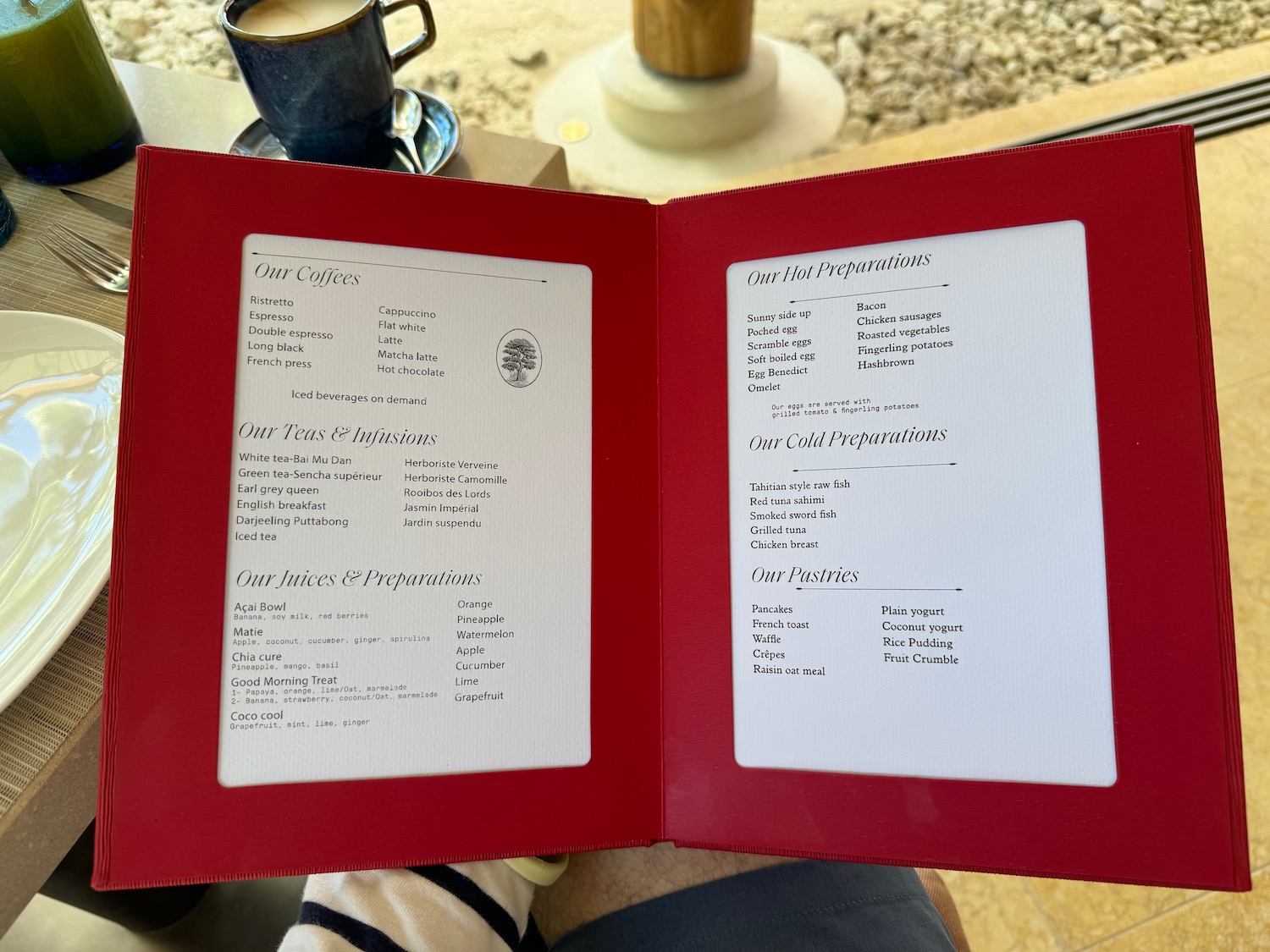 a red open menu with white text