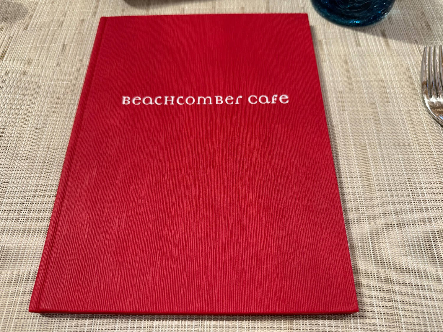a red menu on a table
