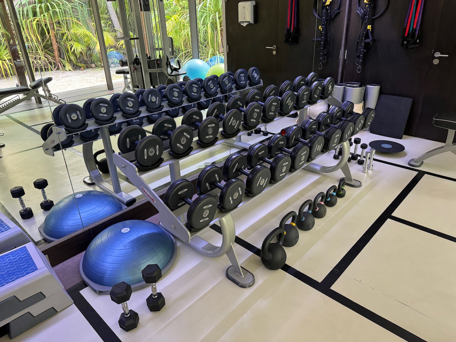 a room with weights and balls