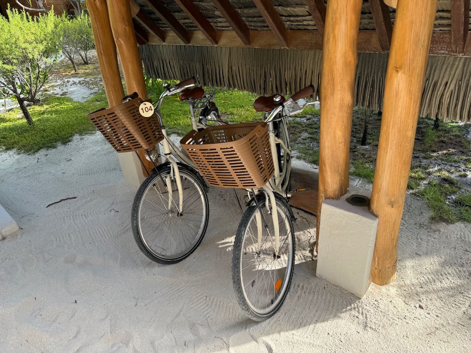 two bicycles under a shelter