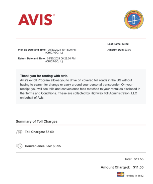 The Avis Toll Scam? Live and Let's Fly