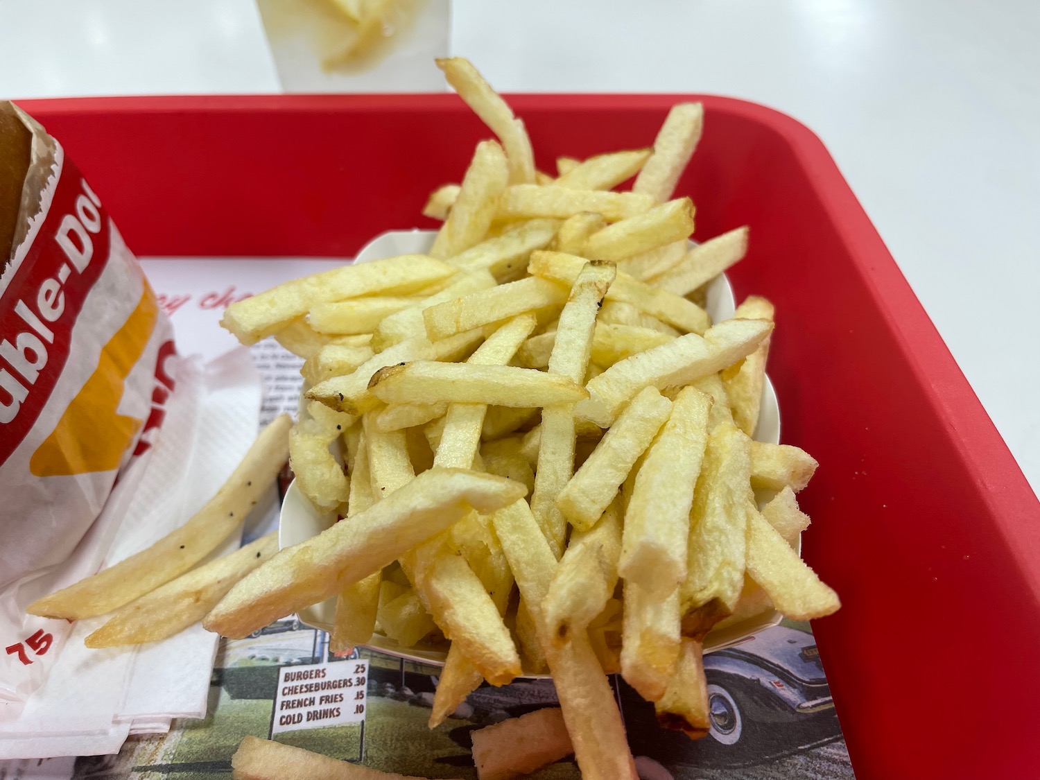 a red tray with french fries