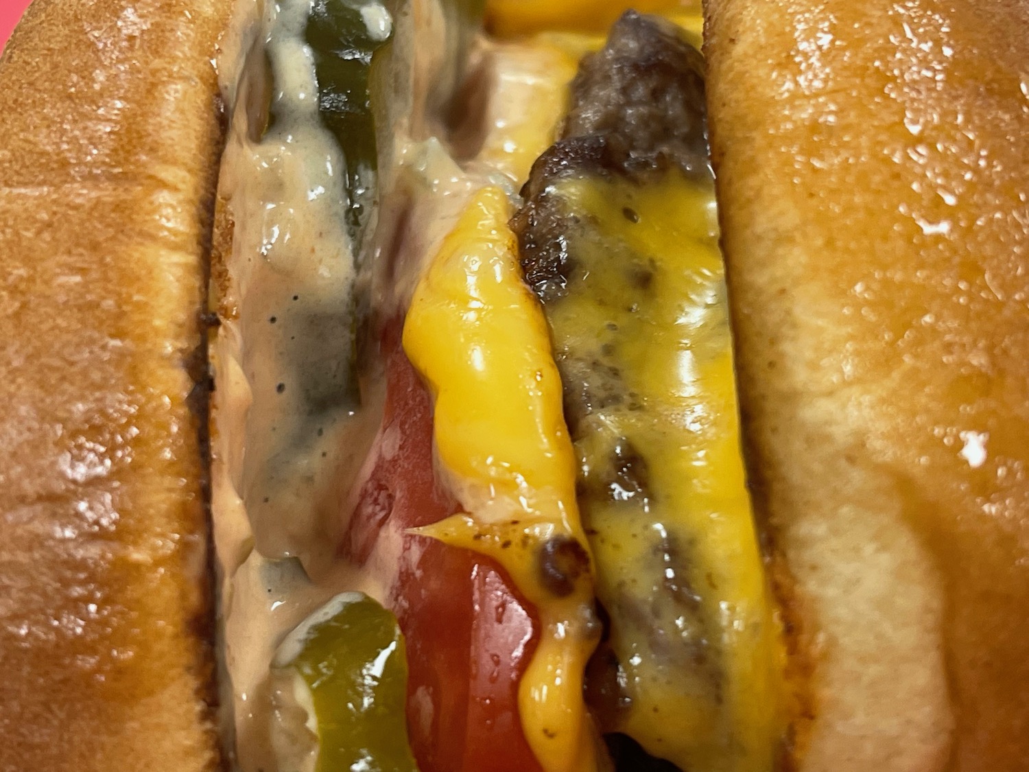 close up of a cheeseburger